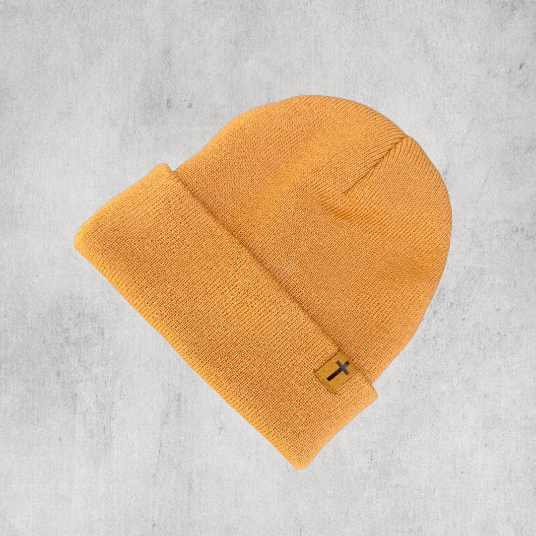 Kids Beanie with Leather Cross Tag