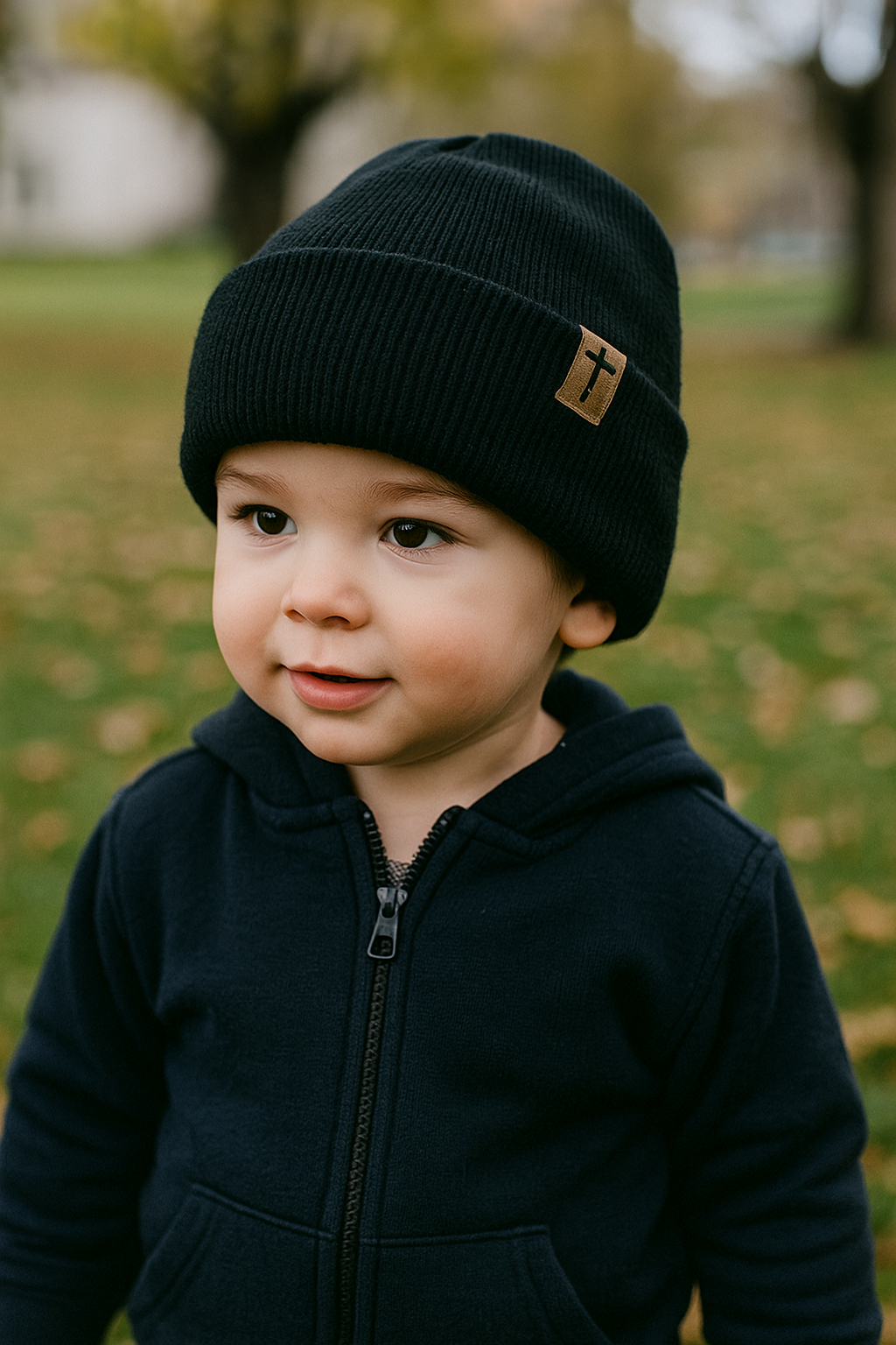 Toddler Beanie with Leather Cross Tag