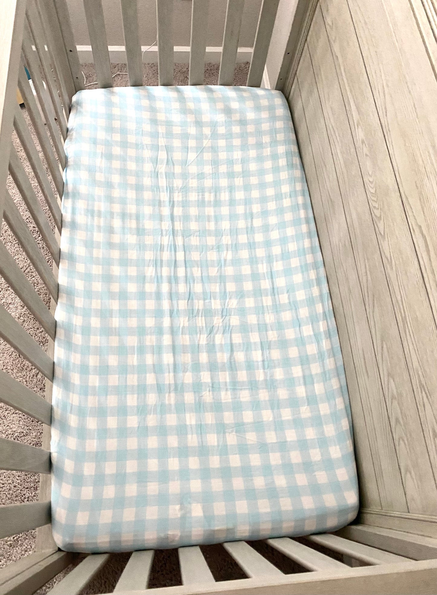 Blue Gingham Muslin Bamboo Crib Sheet