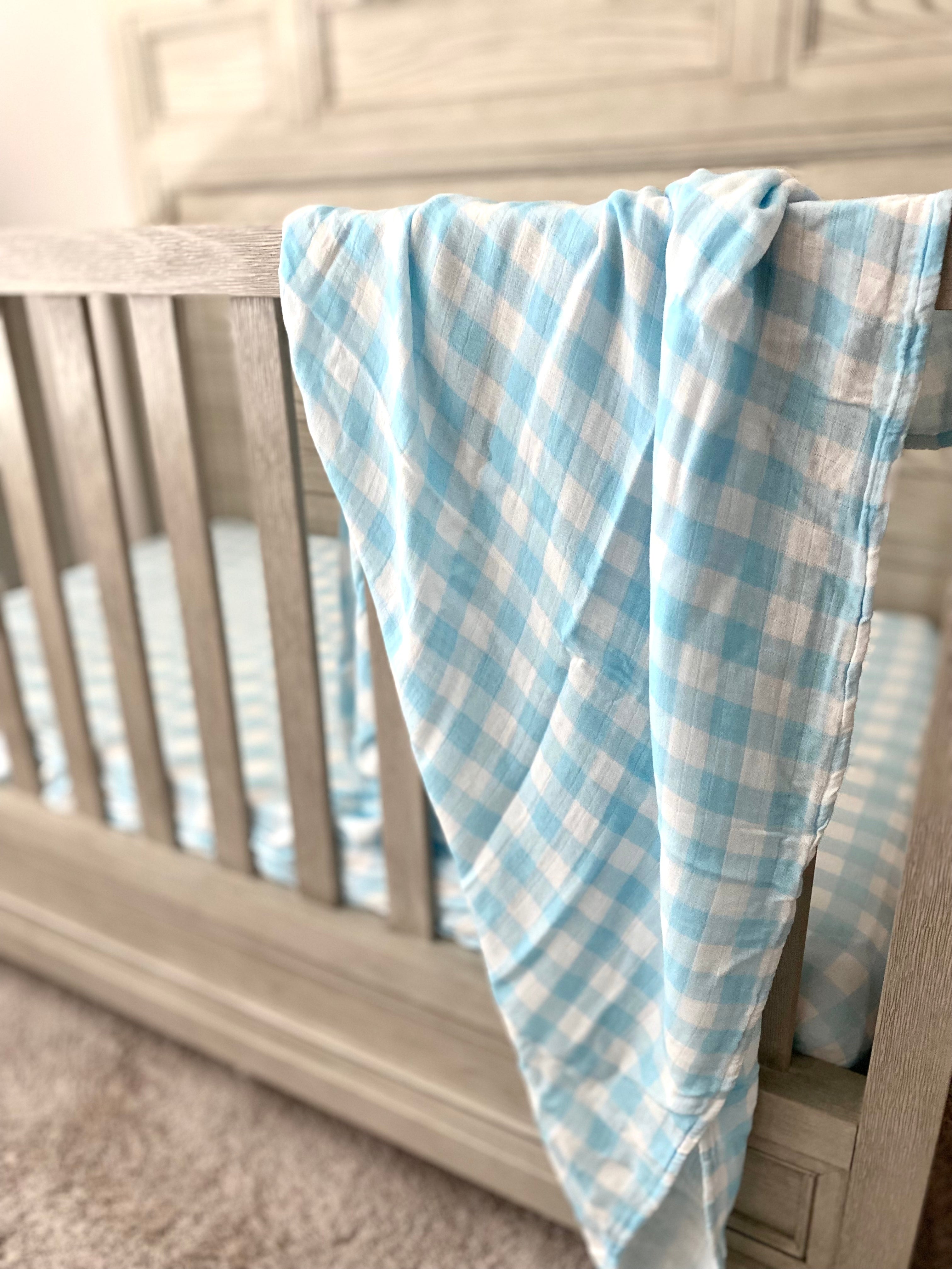 Blue Gingham Muslin Bamboo Oversized Swaddle Blanket Gracie s Closet