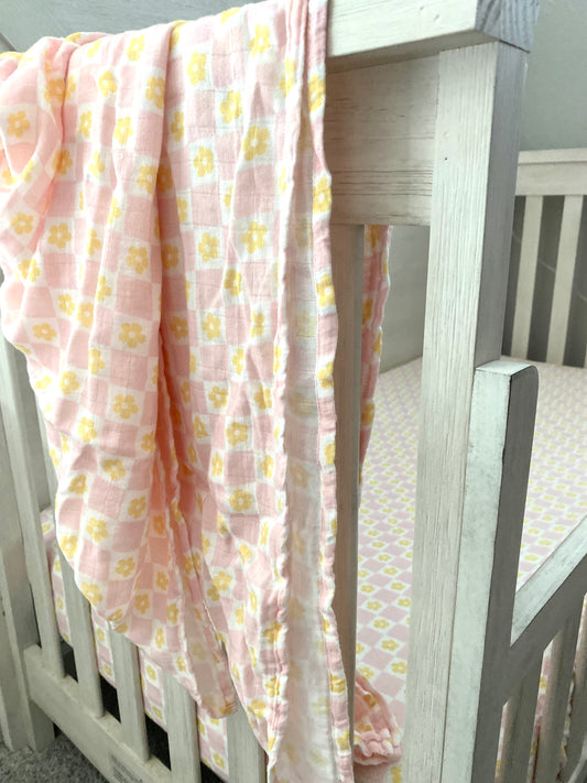 Pink Daisy Muslin Bamboo Oversized Swaddle Blanket